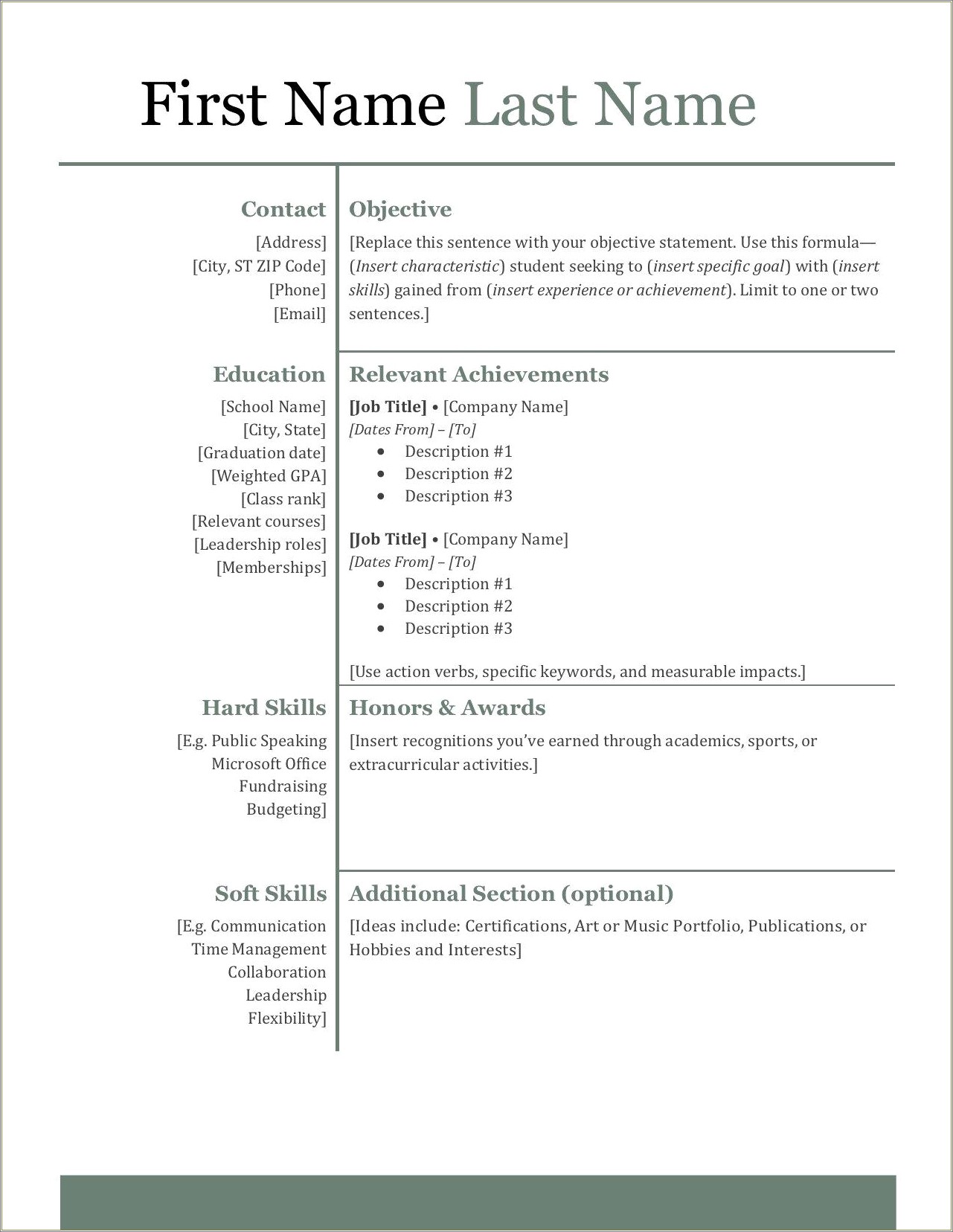 Graduate High School Resume Examples