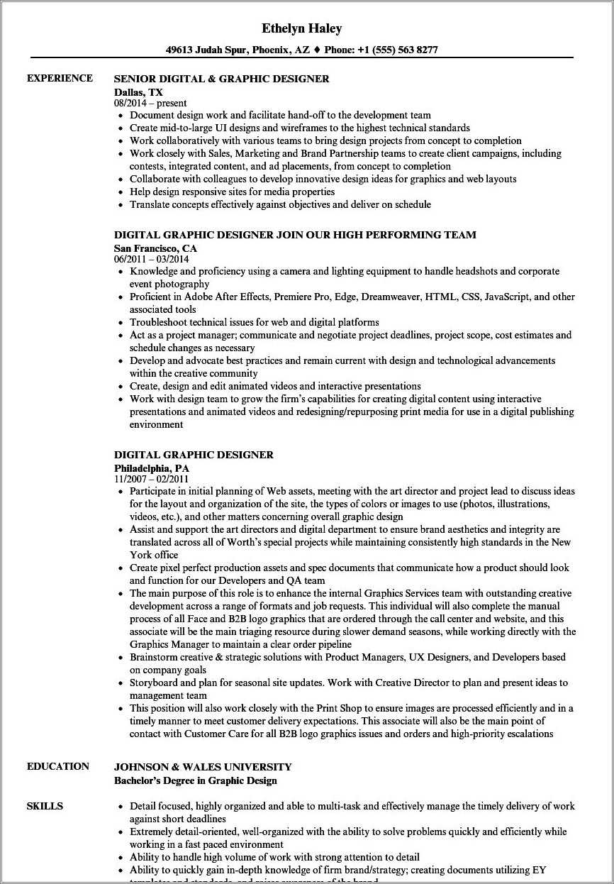 Graphic Design Computer Skills Resume