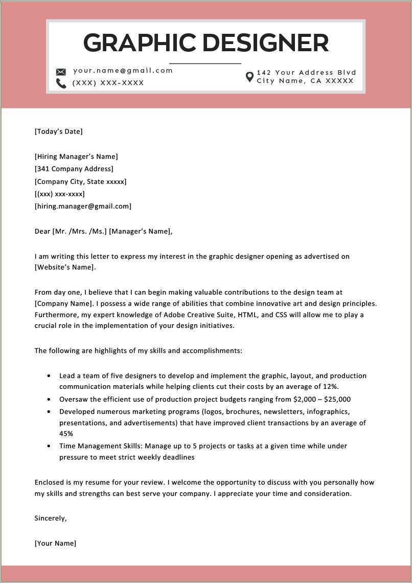 Resume Cover Letter Ideas For It - Graphic Design Cover Letter And Resume Ideas 