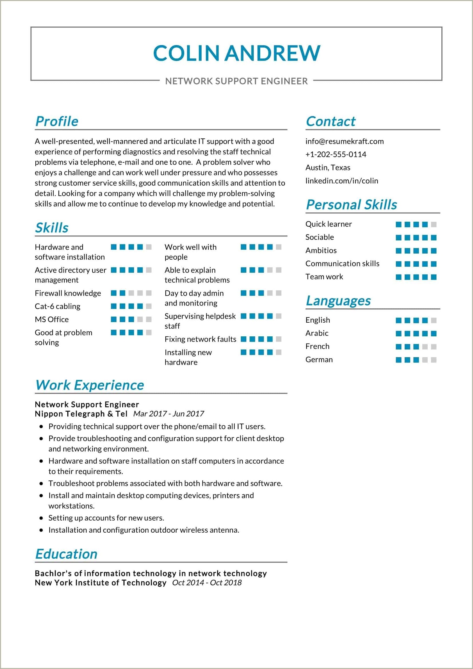 Hardware And Networking Resume Sample
