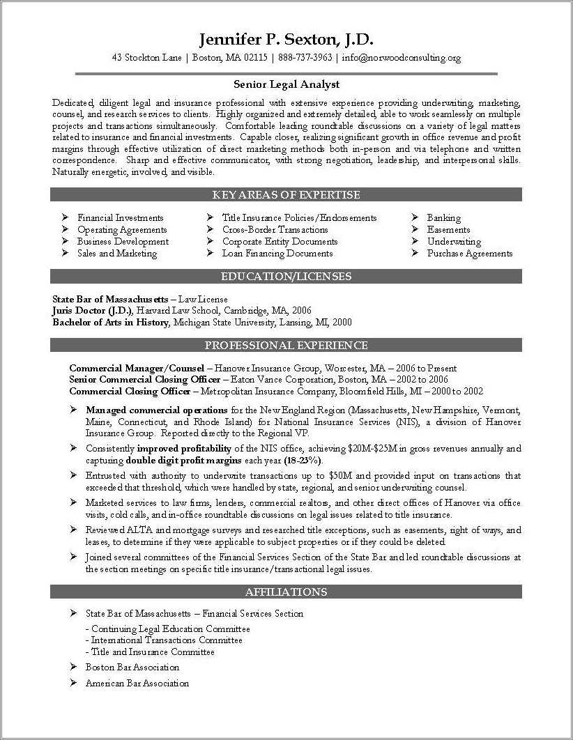 resume sample harvard law school