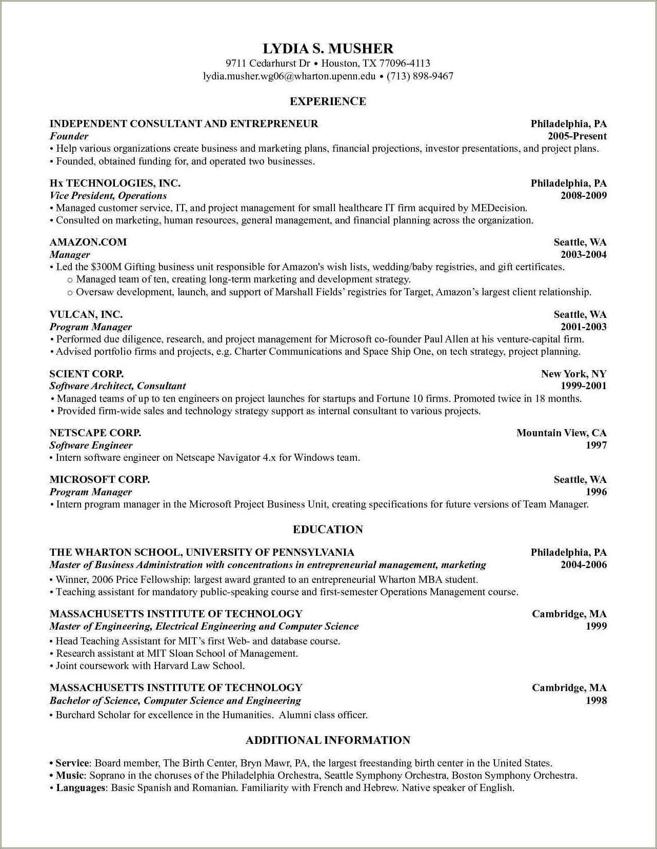 resume examples yale