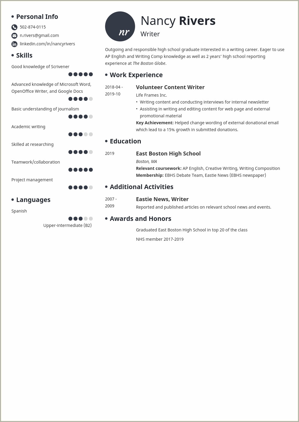 High School Graduate Objective Resume