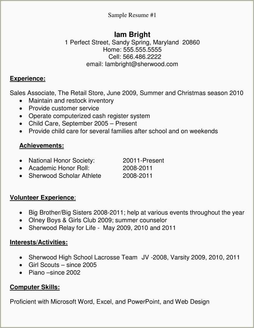 High School Graduate Resume Skills