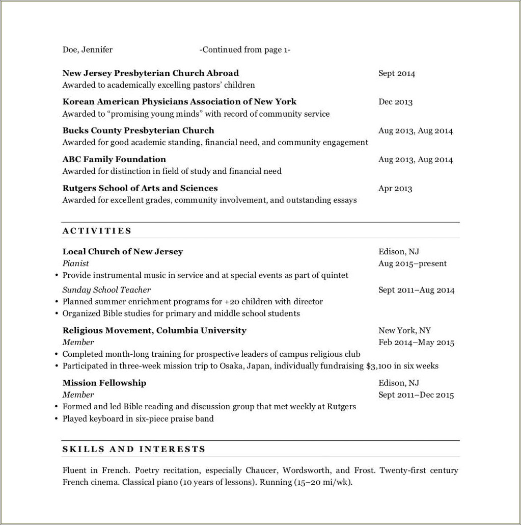 High School Info On Law School Resume