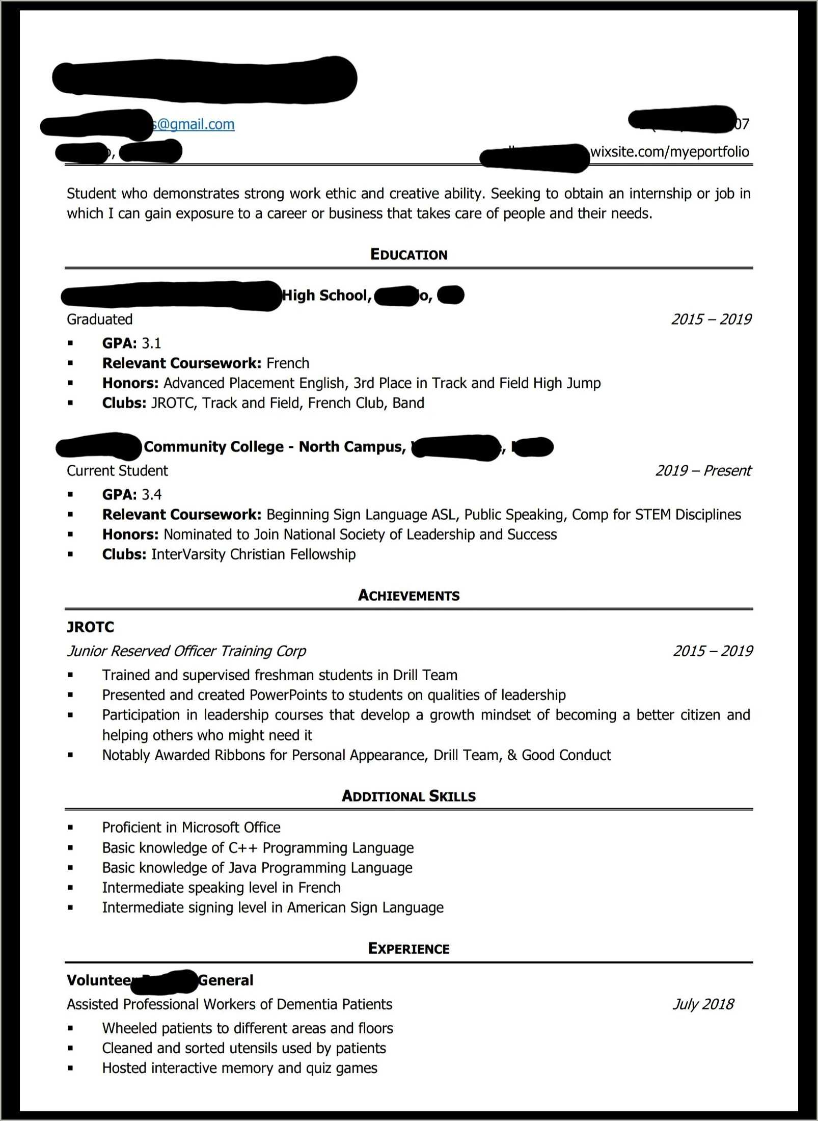 High School Job On Resume