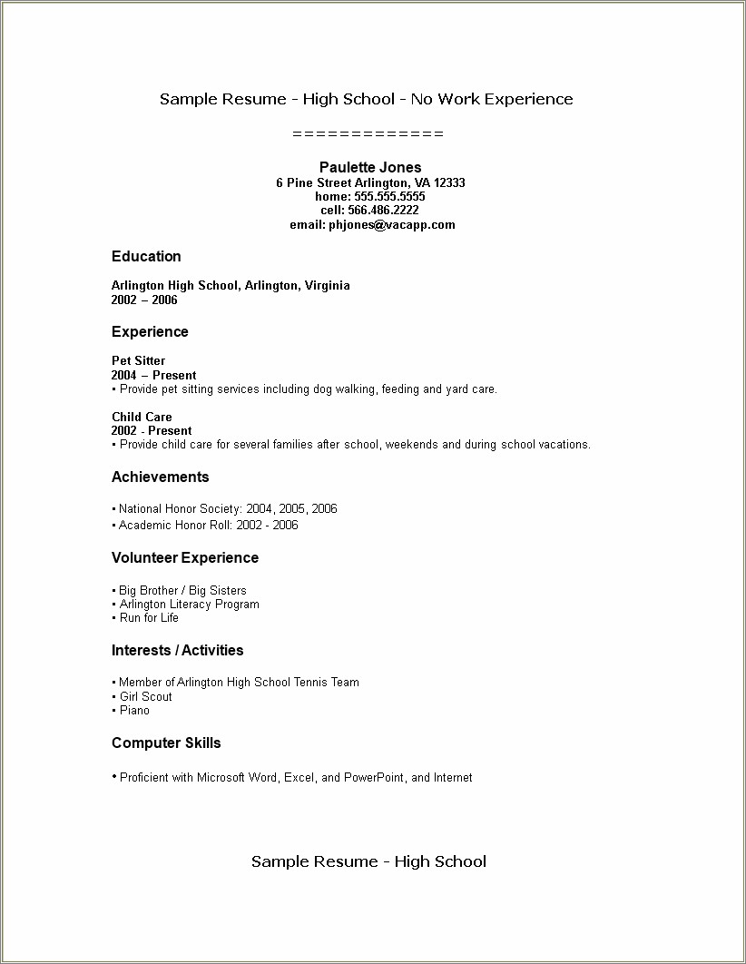 High School Jobs On A Resume