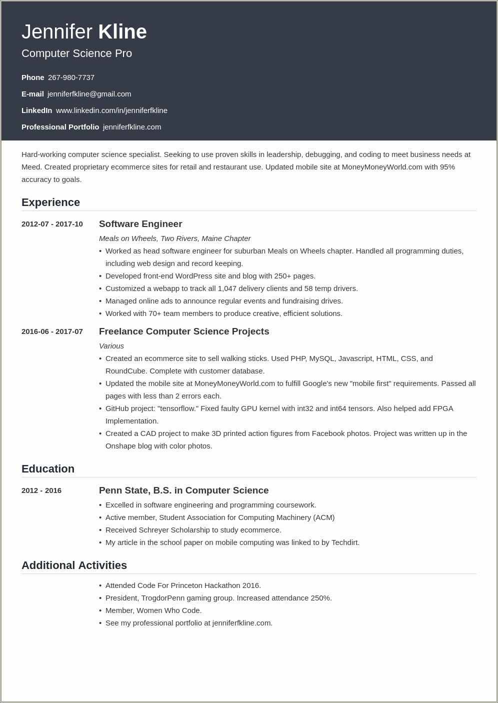 High School Resume Ecommunity Service Examples