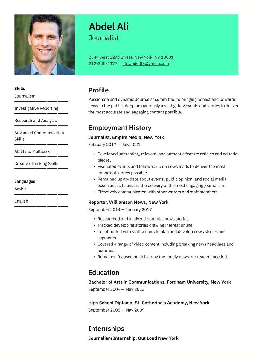 High School Resume Education Examples Journalism