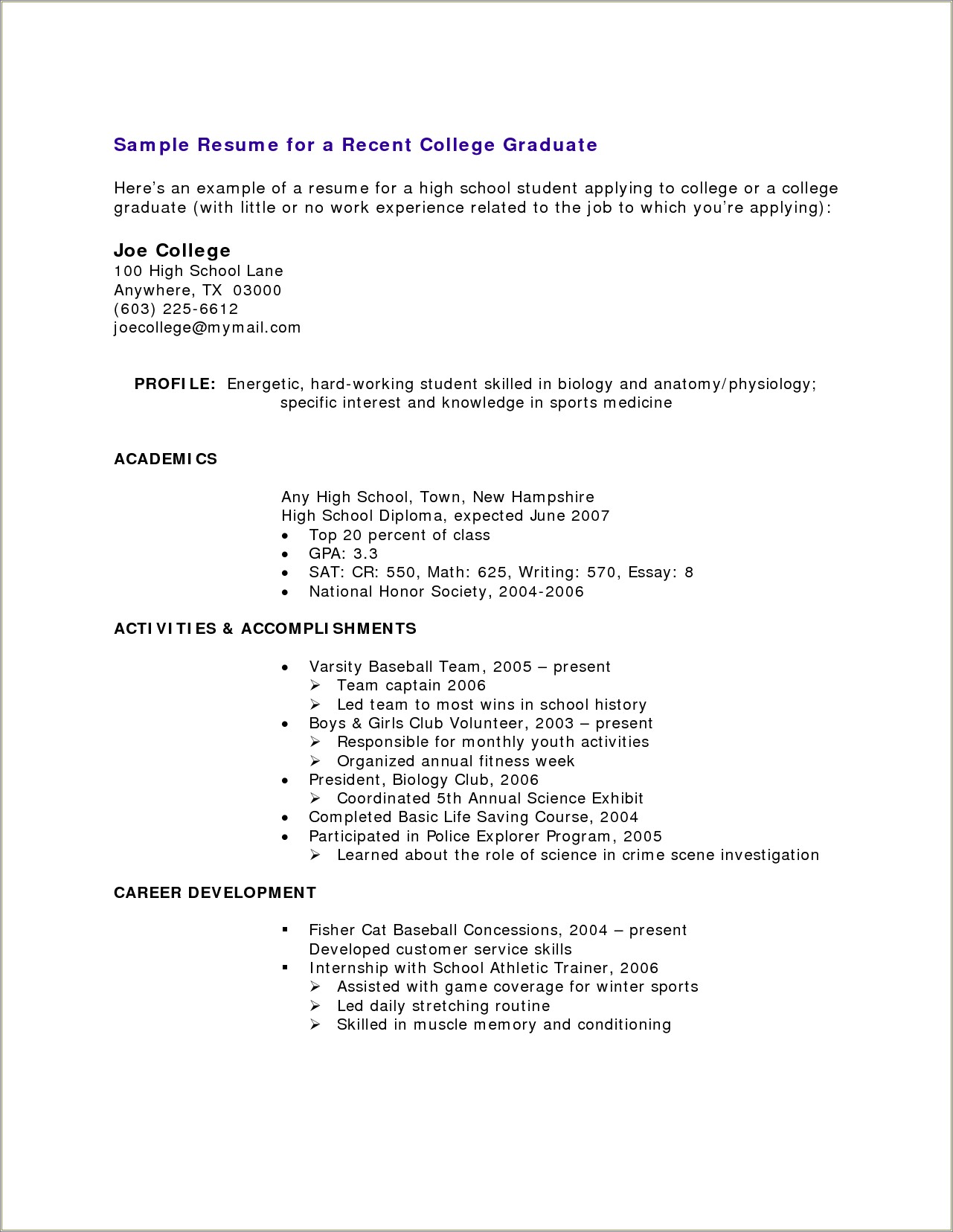 High School Resume Example For Jobs No Experience