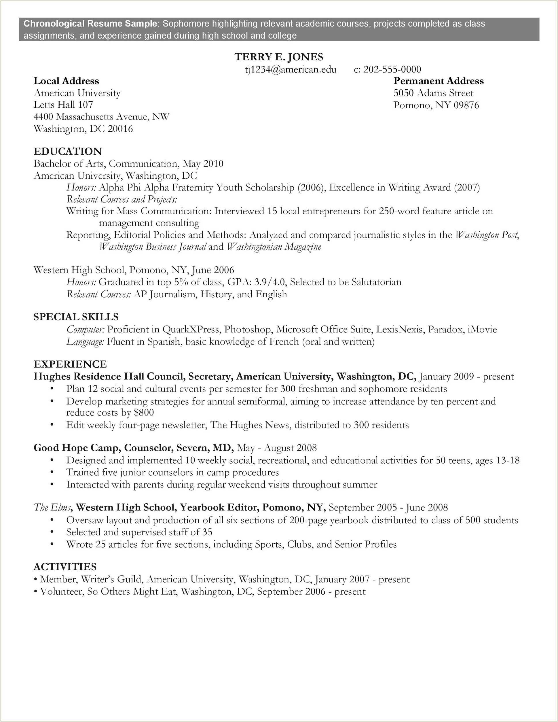 High School Resume For College Sports