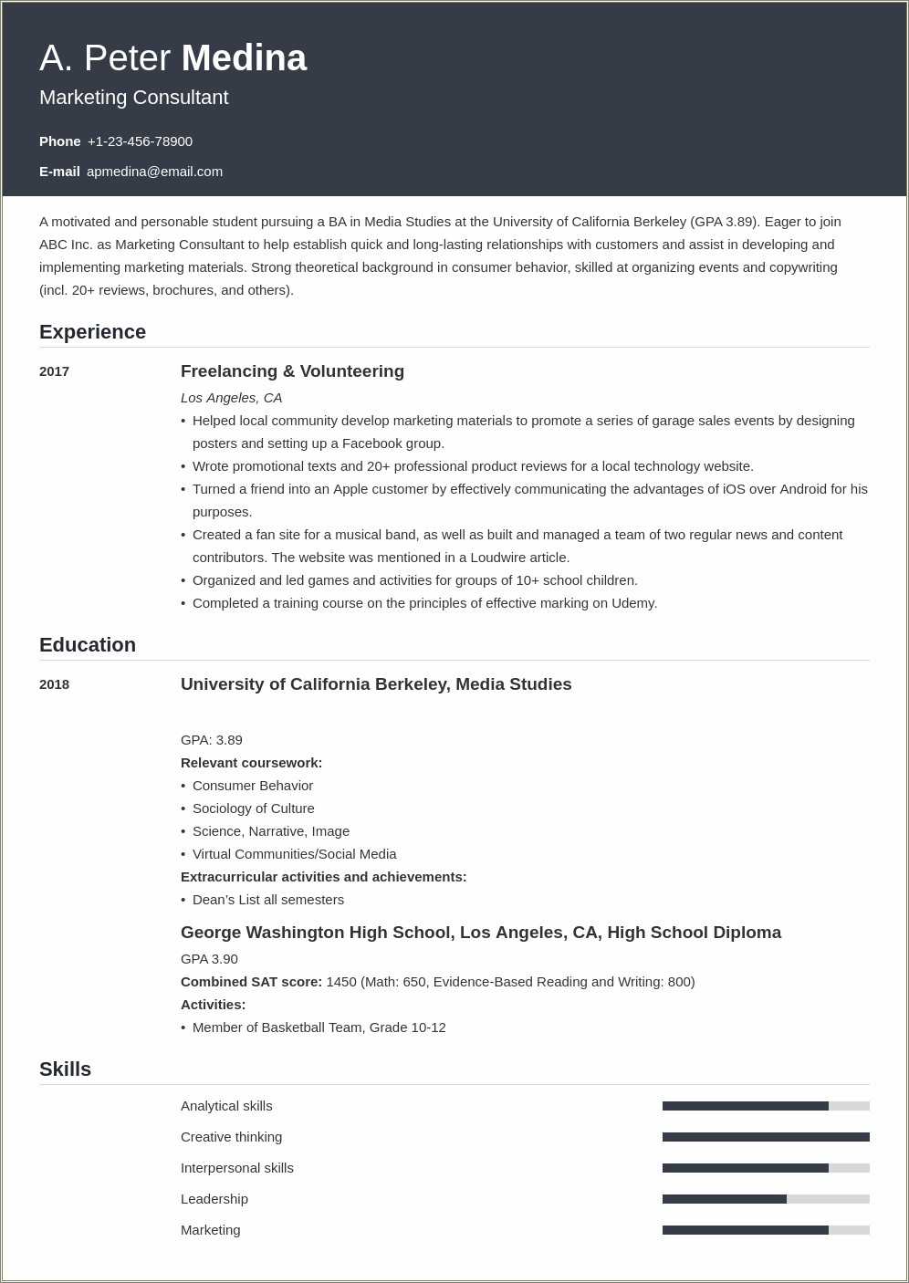 High School Student College Resume Example