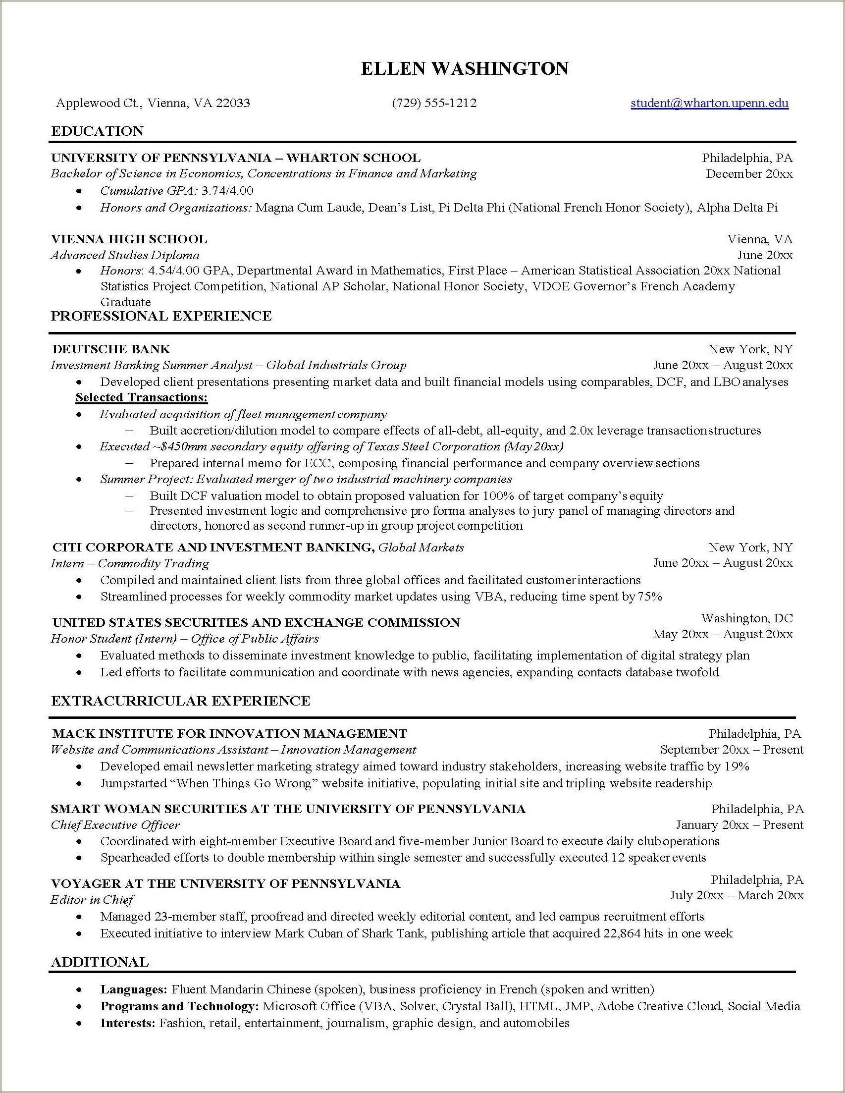 High School Student Resume Education Section