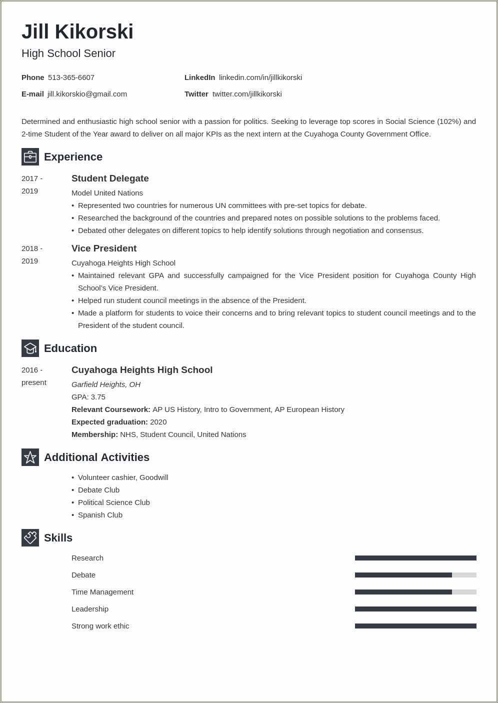 High School Student School Skill In Resume