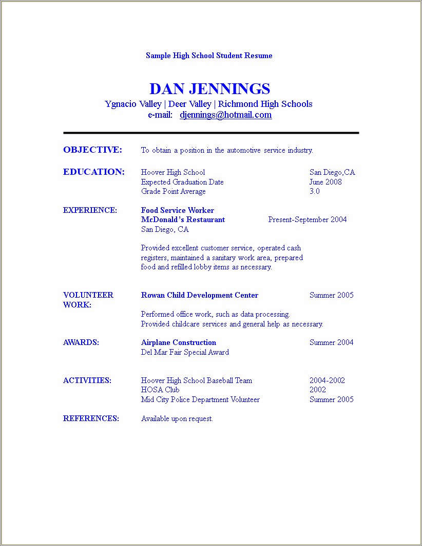 High Schooler High School Resume Template