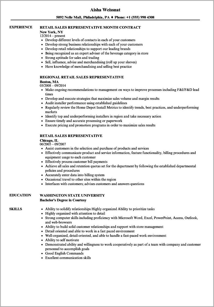 Home Depot General Sales Resume Example Resume Example Gallery