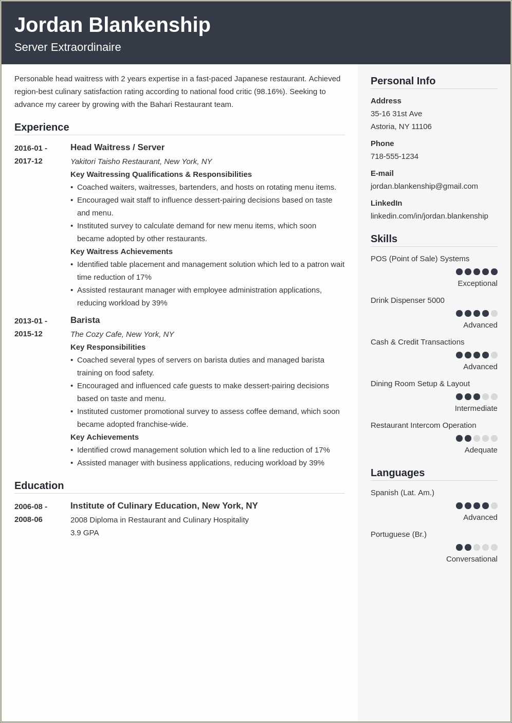 Hospital Food Service Resume Example Resume Example Gallery