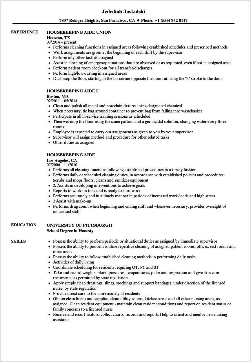 Hospital Housekeeping Supervisor Resume Sample Resume Example Gallery