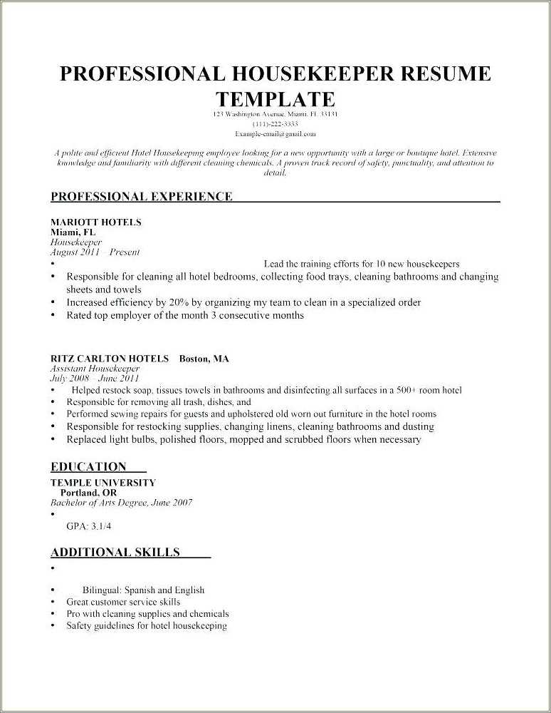 Hospital Housekeeping Manager Resume Samples Resume Example Gallery