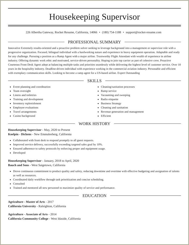 resume for hotel housekeeping