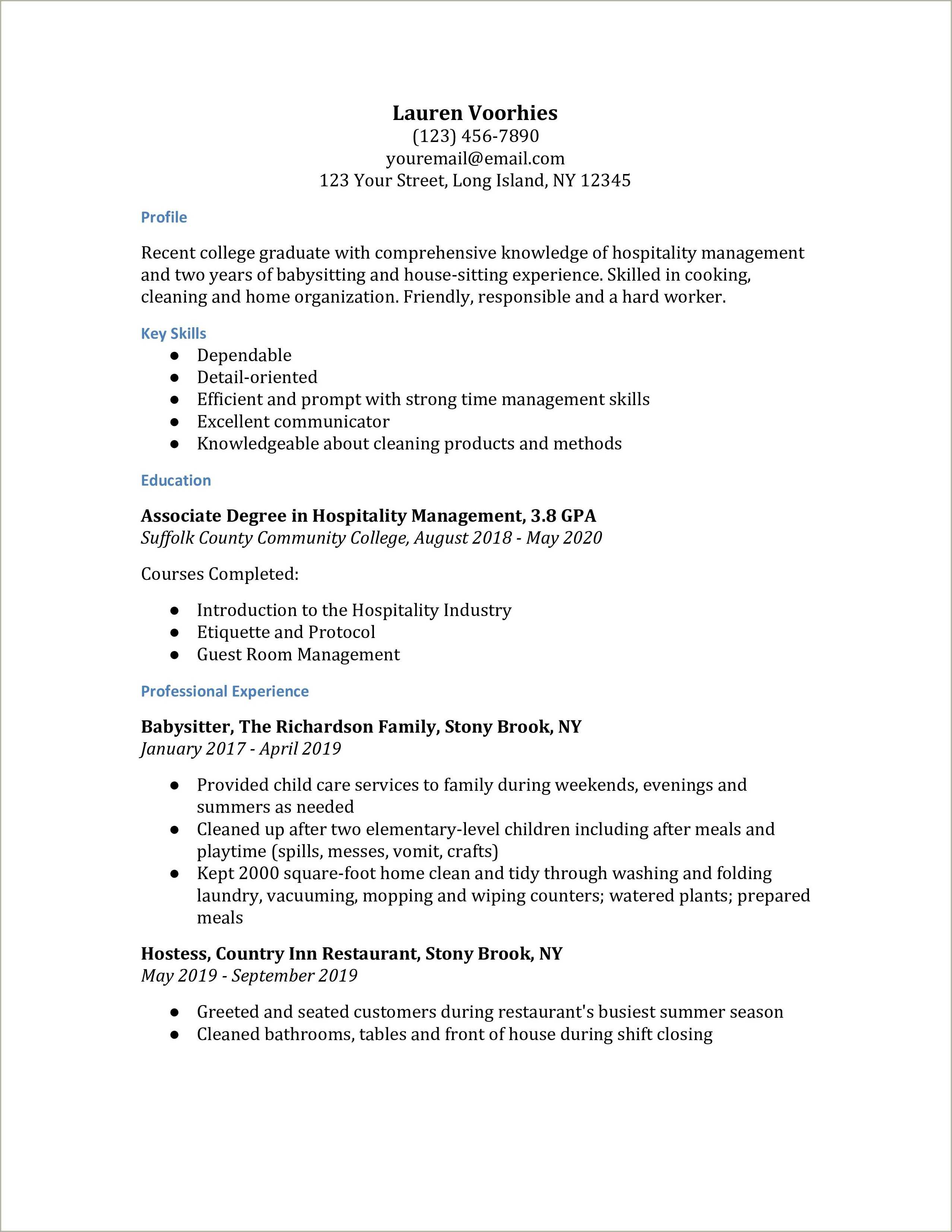 Exsample Resume For Housekeeping With No Experience Resume Example