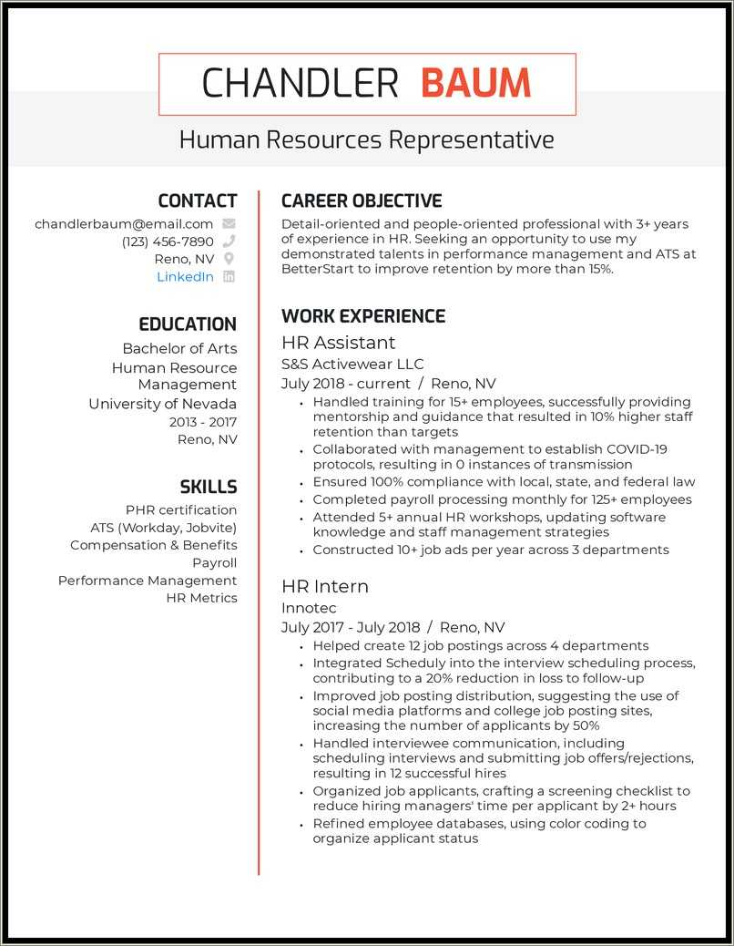 Hr Resume Sample For 2 Years Experience