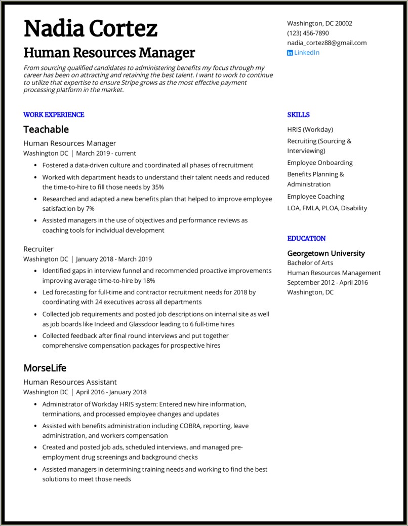 Hr Resume Sample Fresh Graduate