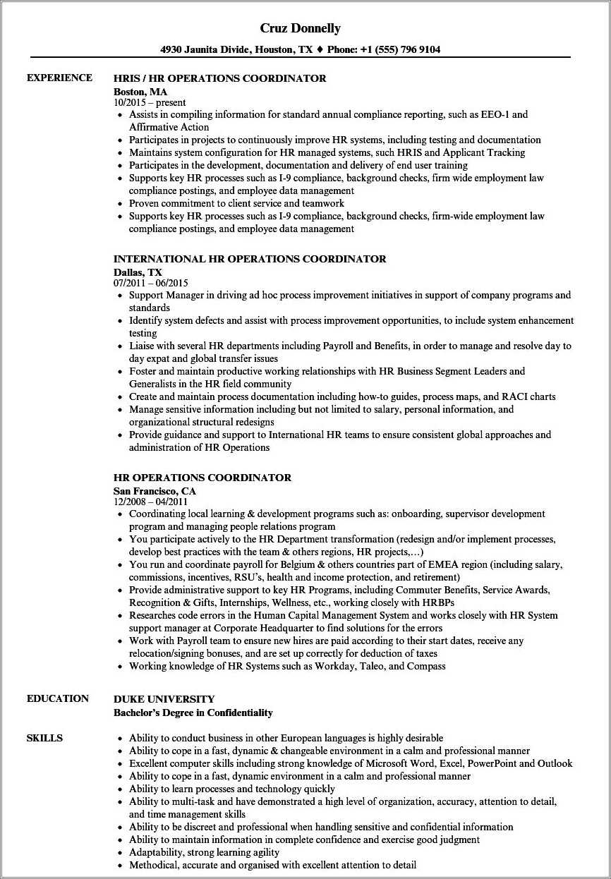 Human Resource Resume Objective Example Resume Example Gallery