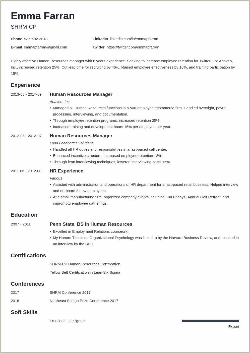 Human Resource Entry Level Resume Samples