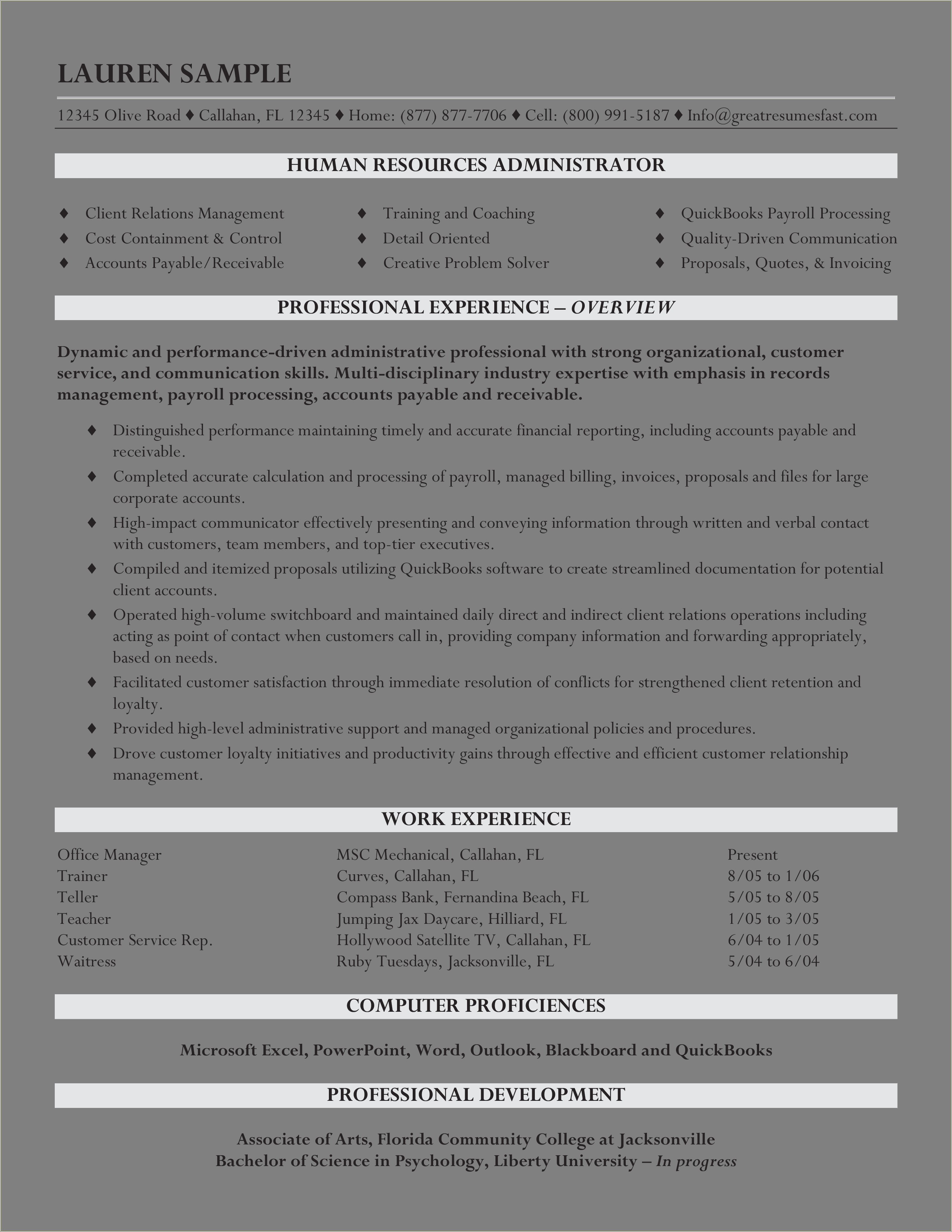 Human Resource Management Entry Level Resume Sample