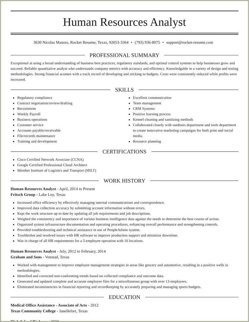 Human Resources Analyst Resume Sample Resume Example Gallery