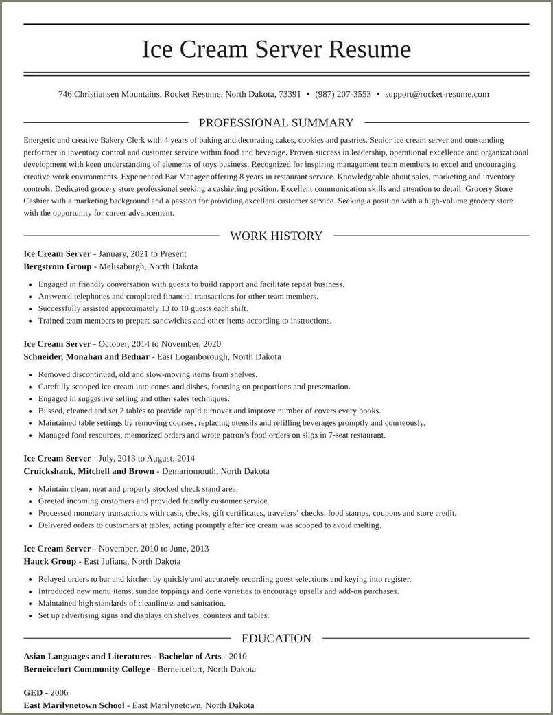 Resume For Ice Cream Worker Application Resume Example Gallery