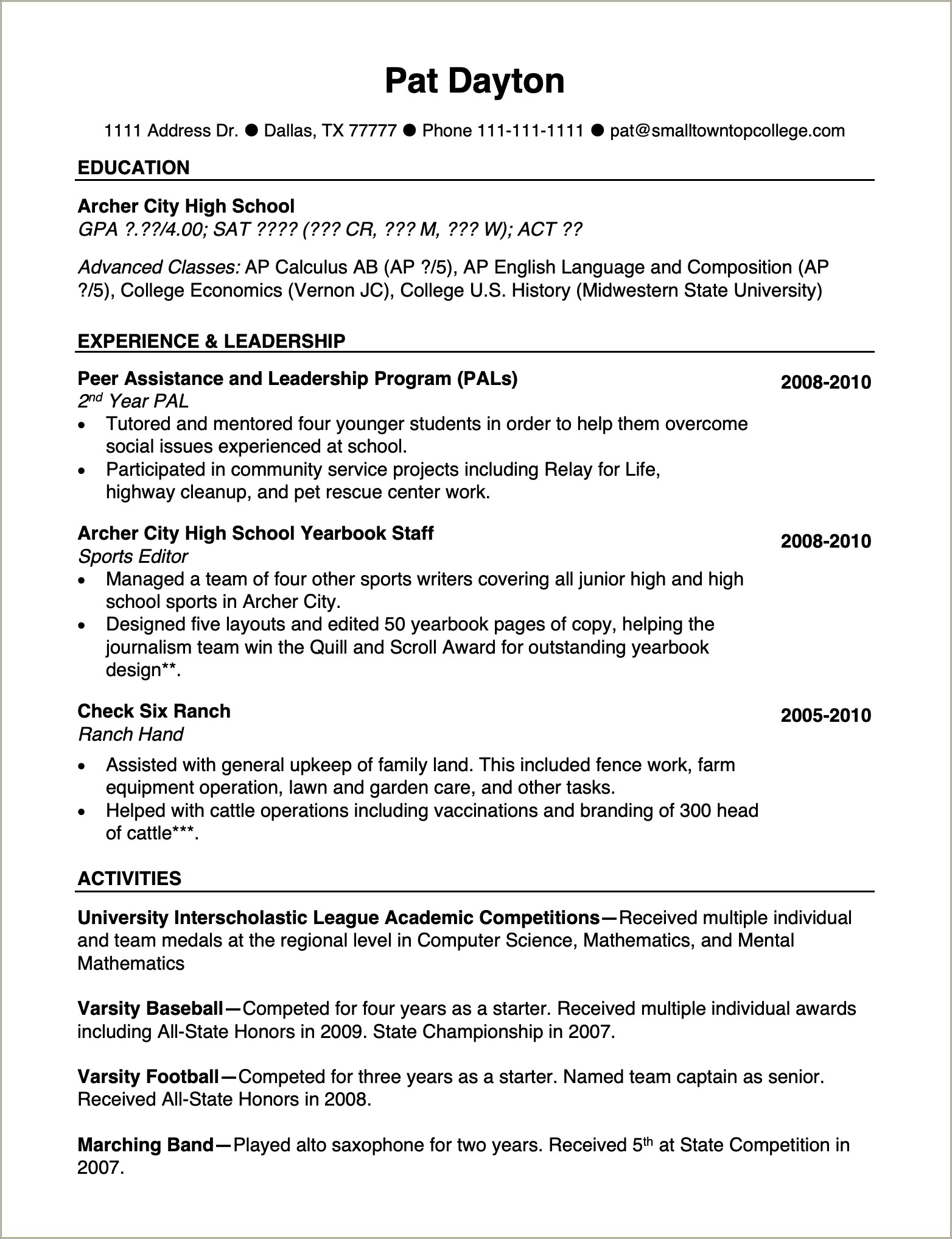 Include High School Sports On Resume