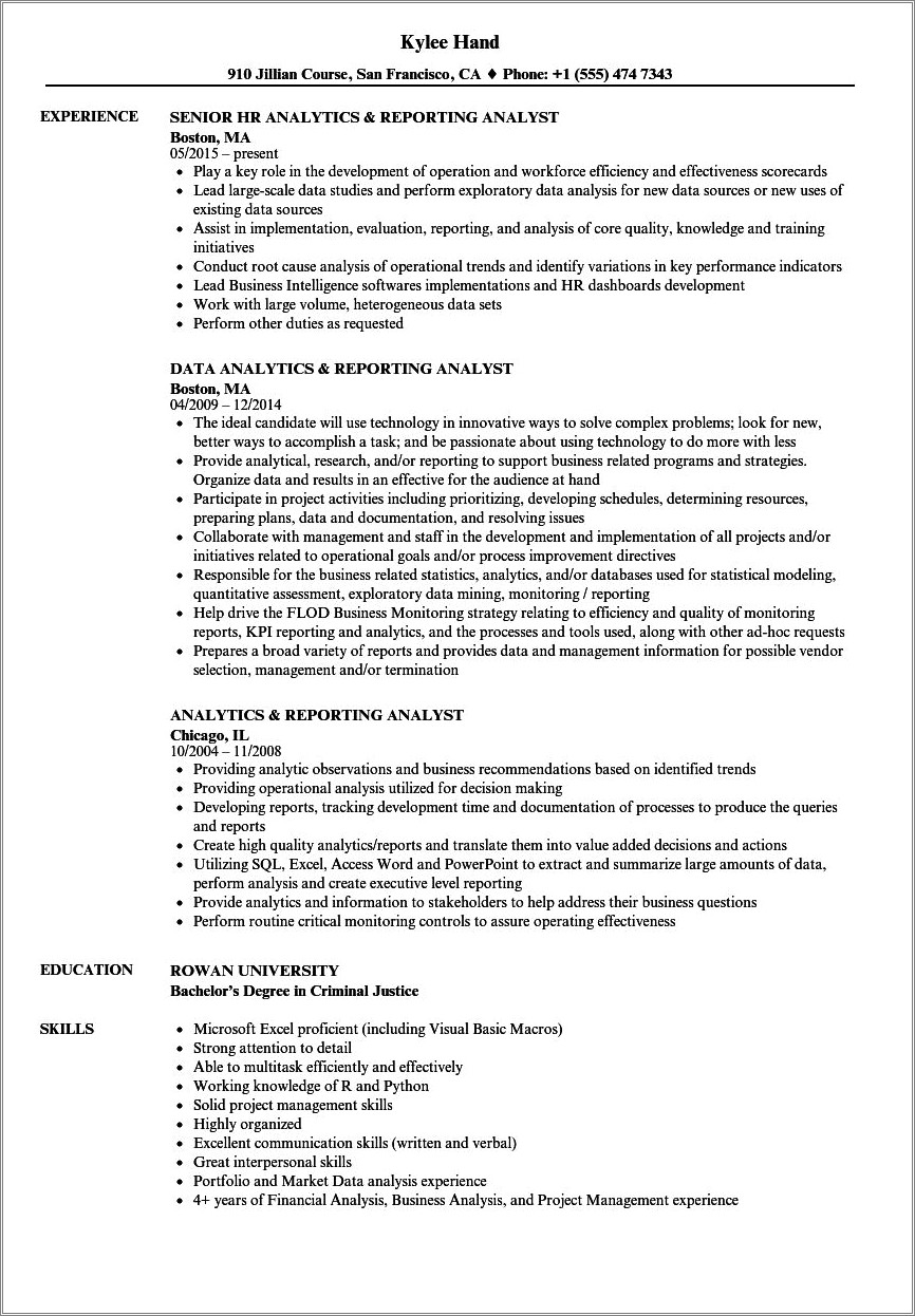 Indeed Data Reporting Analyst Sample Resume