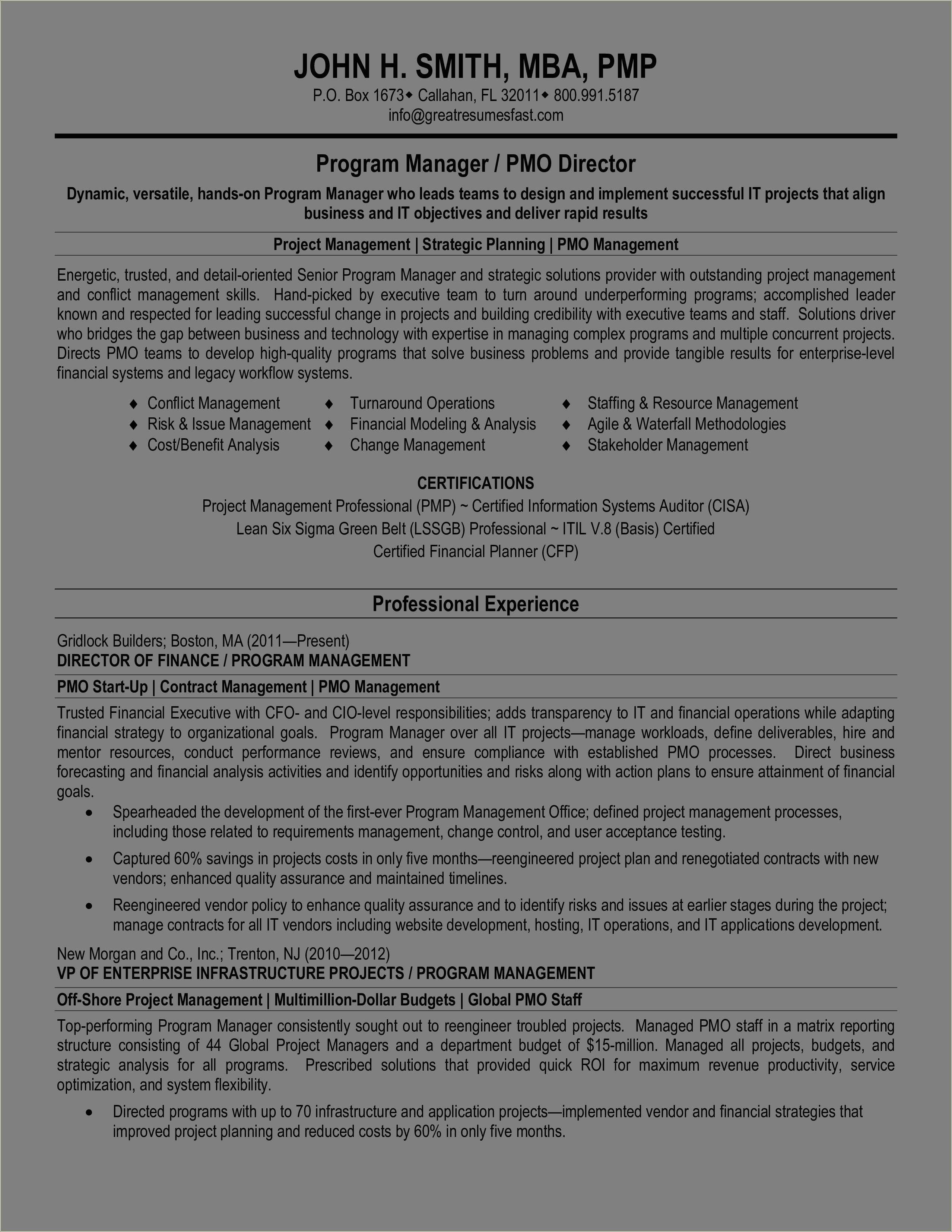 Information Systems Project Manager Resume