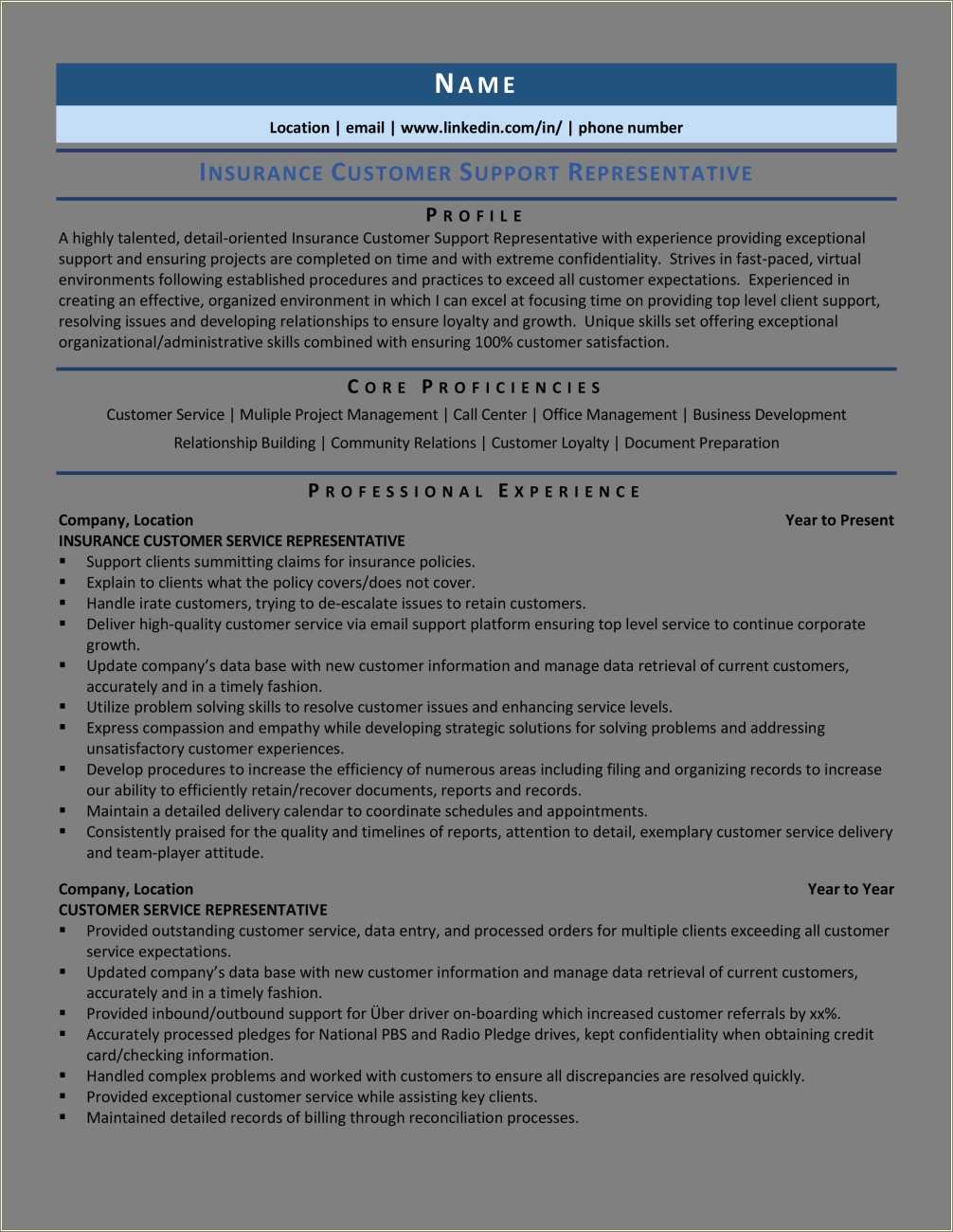 Insurance Claims Representative Resume Examples