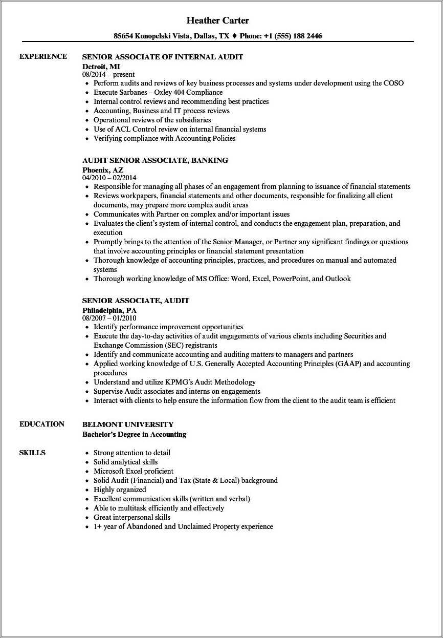 Internal Audit Assistant Resume Sample - Resume Example Gallery