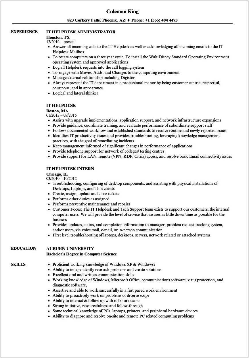 It Helpdesk Analyst Resume Sample