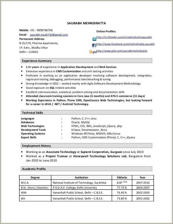Java Resume For 9 Years Experience