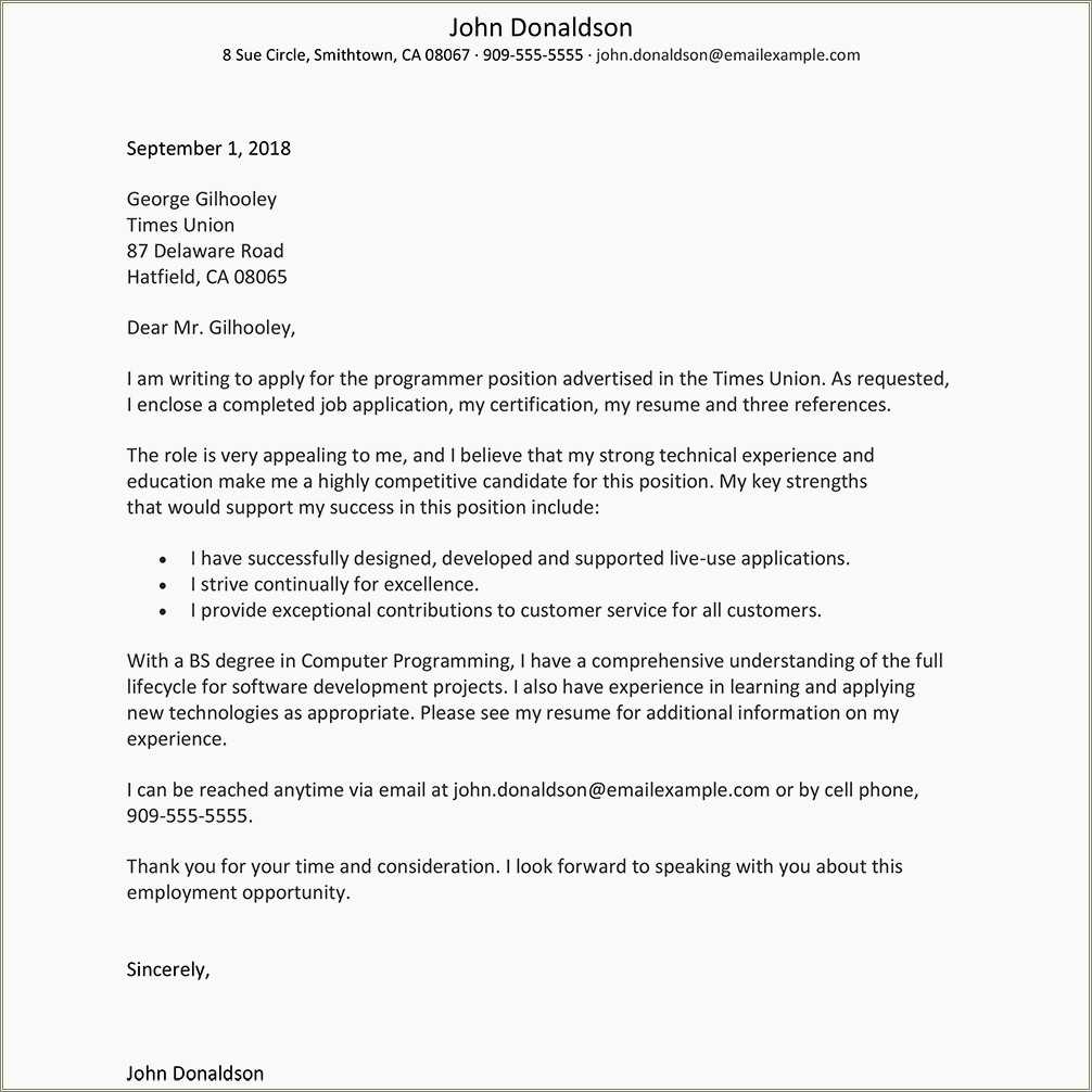 Job Application Letter Example With Resume