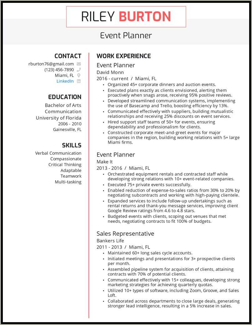 Job Description Event Planner Resume Resume Example Gallery