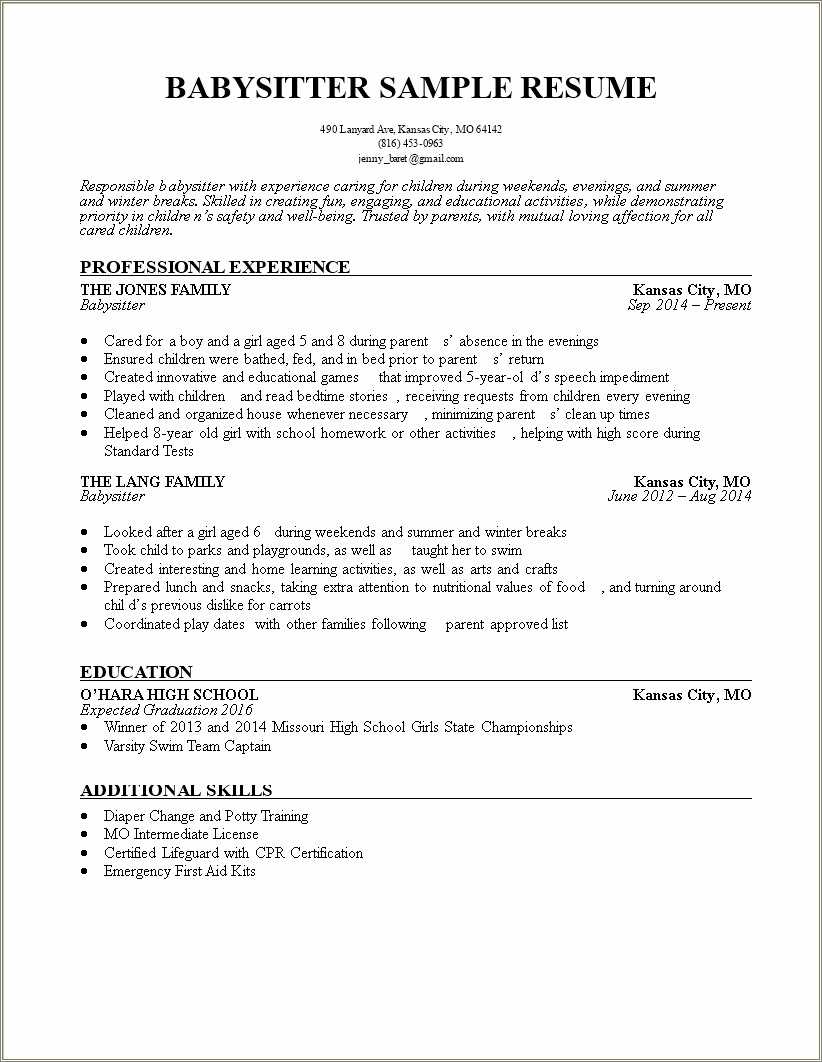 Should You Put Babysitter In Resume - Job Description On Resume For Babysitter 