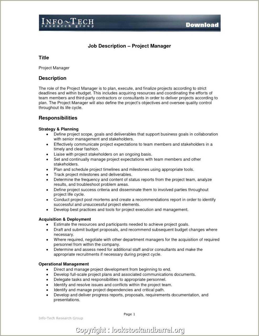 Project description. Job description. Job responsibilities. Project Management. Job offer Project Manager.