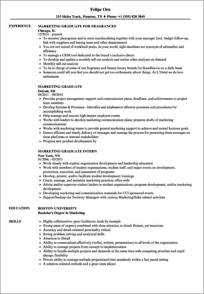 Job Resume Sample For Fresh Graduate