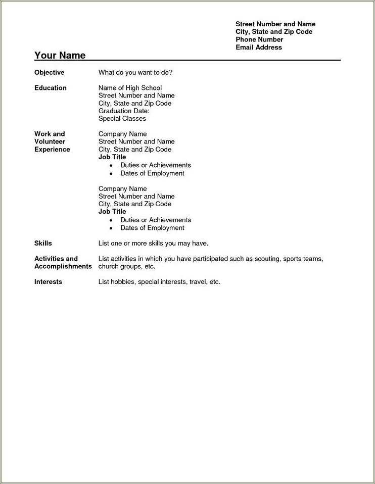 Jobs For High School Students Resume