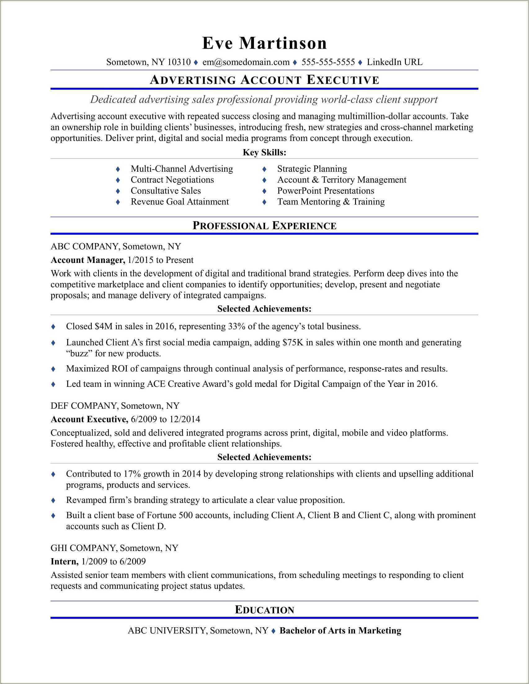 Junior Account Executive Job Description For Resume