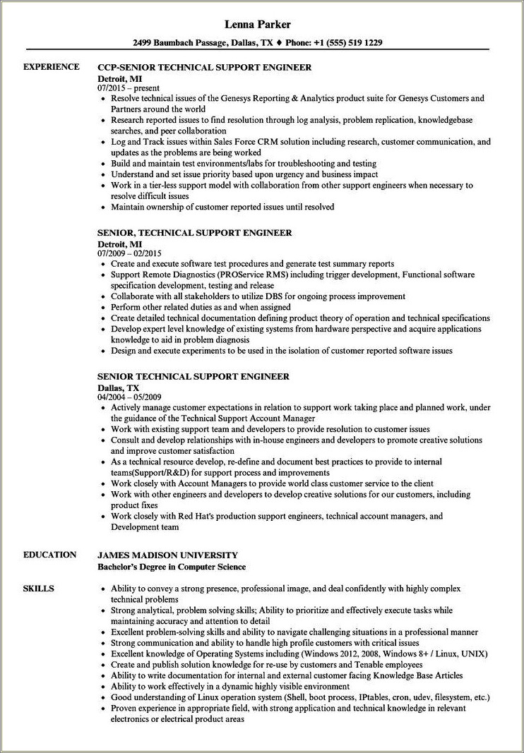 l3 support engineer resume