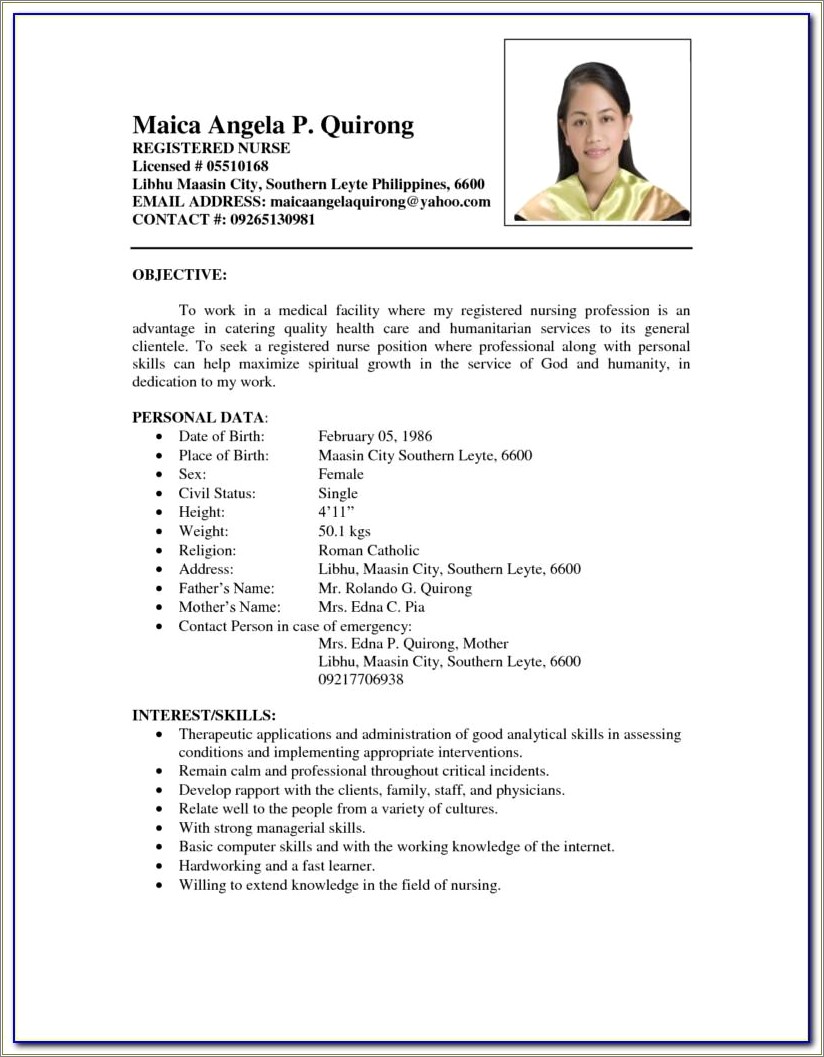 resume format in philippines