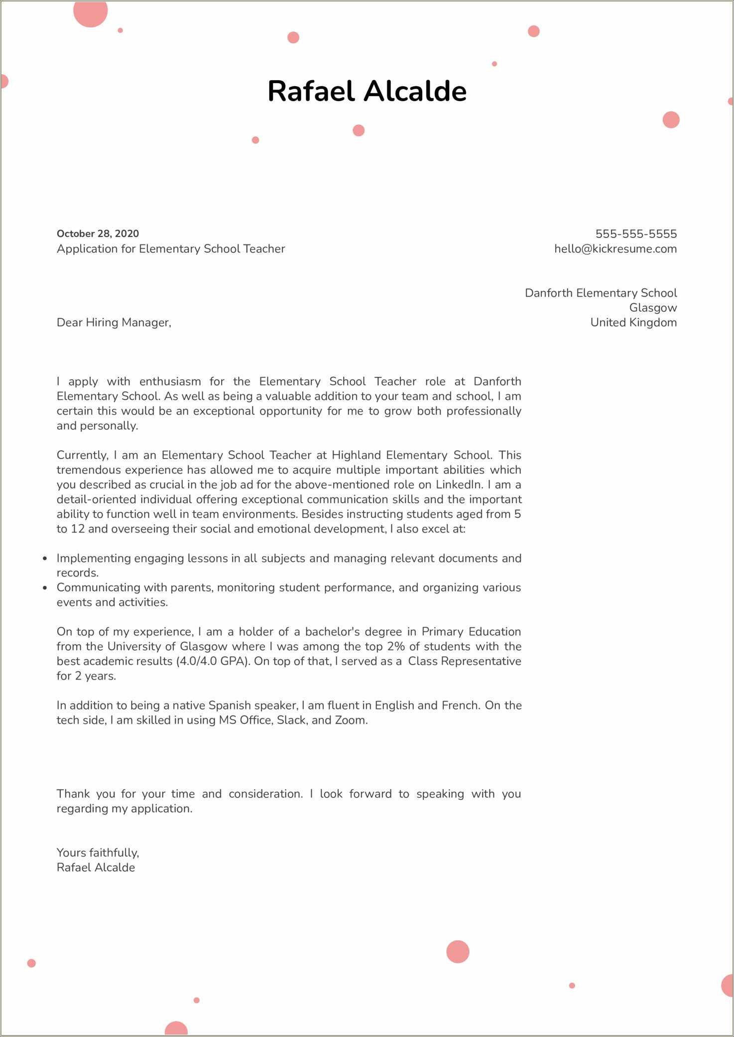 Letter Of Interest For Teacher Resume - Resume Example Gallery