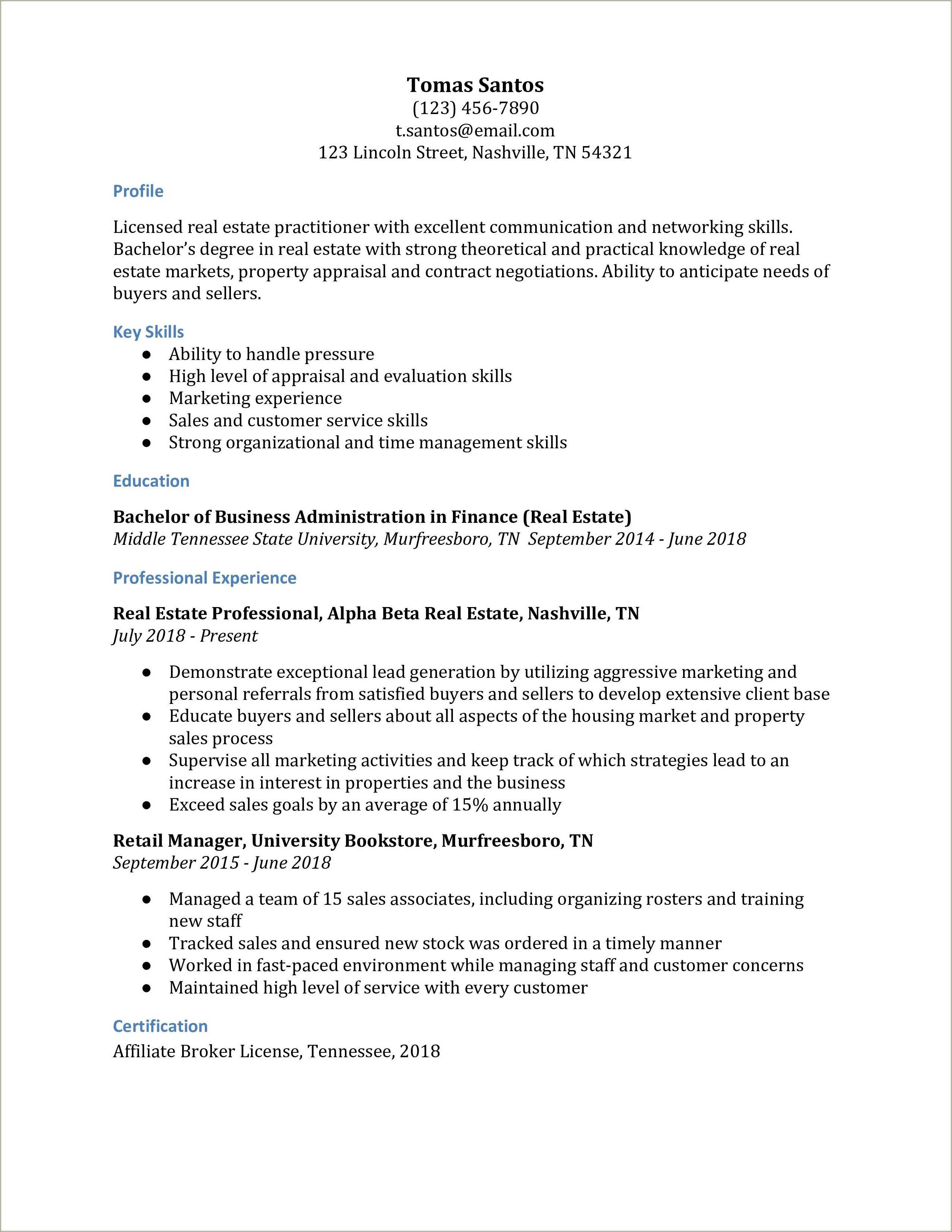 Licensed Real Estate Resume Sample - Licensed Real Estate Resume Sample